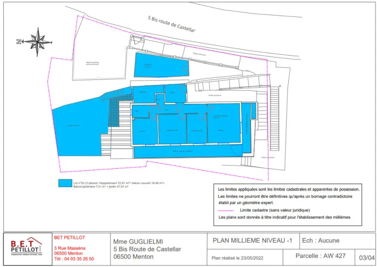 Réalisation de millième de copropriété à Menton , Menton, B.E.T. PETILLOT
