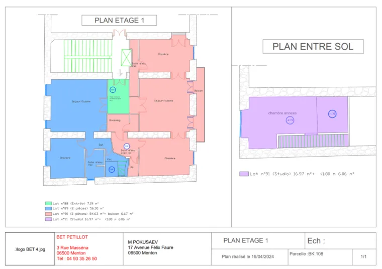 Création de plan et modification d'état descriptif de divisons à Menton., Menton, B.E.T. PETILLOT